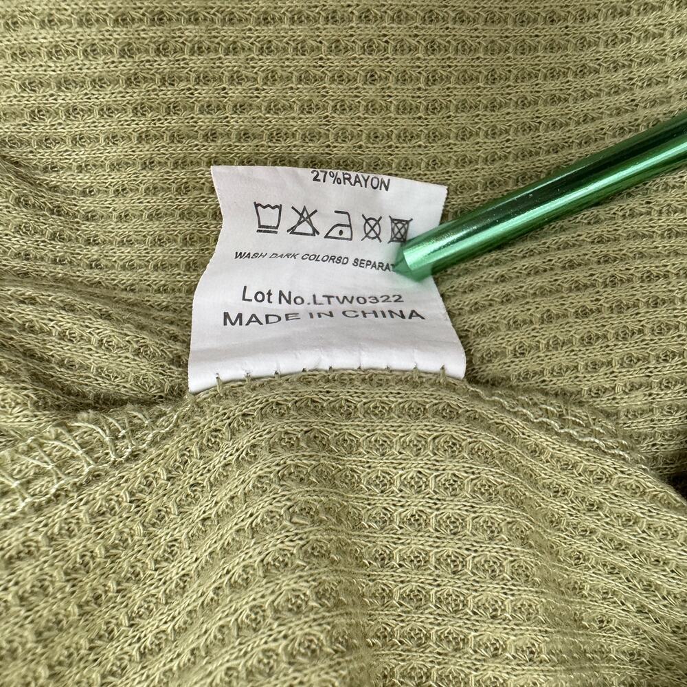 MIHOLL Olive Green Waffle Knit Top with Sheer Floral Lace Long Sleeve Size Small - Picture 11 of 11